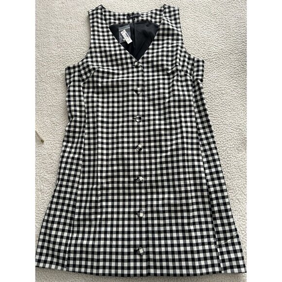 Madewell $148 V-Neck Mini Vest Dress, Black & White Checkered Gingham, Sz 10 - Picture 6 of 13